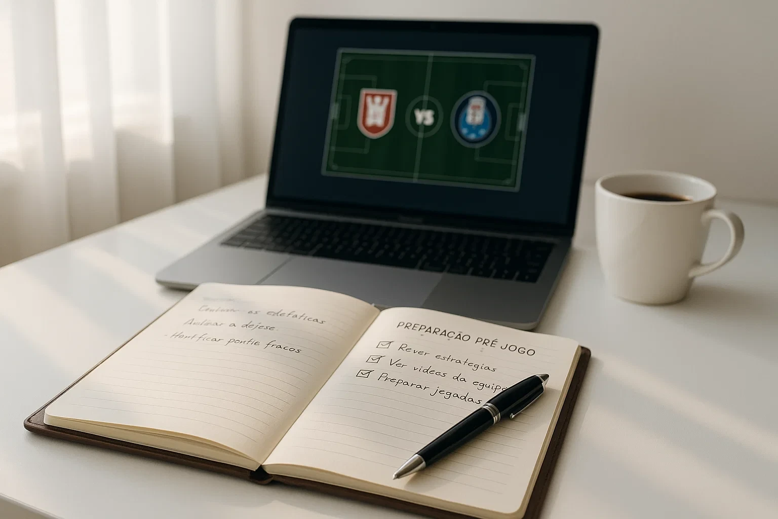 Caderno com notas de análise pré-jogo e checklist para preparação de apostas desportivas